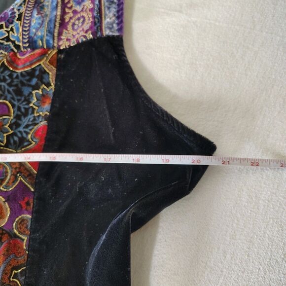 Vtg Women's 80s 90s Boho Patchwork Velvet Floral Vest Gold Accents Baroque Large - Picture 7 of 9